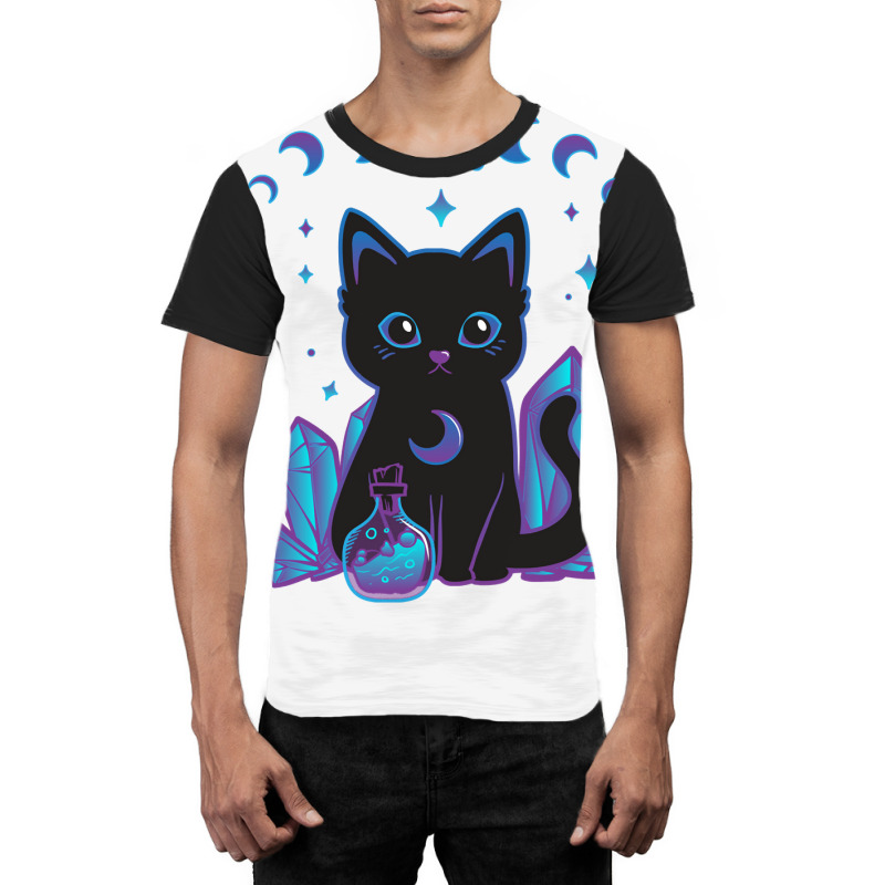 Cute Witchy Black Cat Crystal Alchemy Kawaii Pastel Goth Pullover Hood Graphic T-shirt | Artistshot