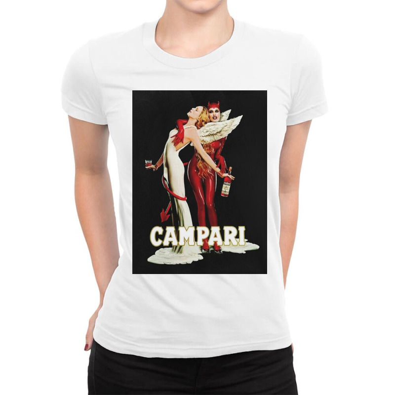 Vintage Campari Italian Bitters Aperitif Angel And Devil Advertisement Ladies Fitted T-Shirt by lianareno | Artistshot