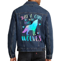 Just A Girl Who Loves Wolves Love Retro Men Denim Jacket | Artistshot