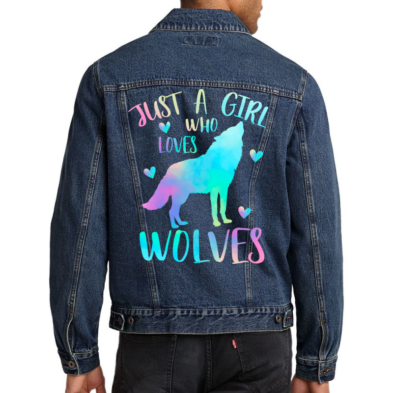 Just A Girl Who Loves Wolves Love Retro Men Denim Jacket by reifenemuksa | Artistshot