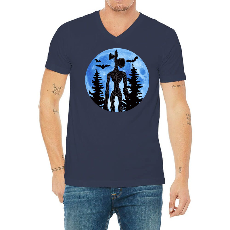 Siren Head, Bats, Trees And Blue Funny Red V-neck Tee | Artistshot