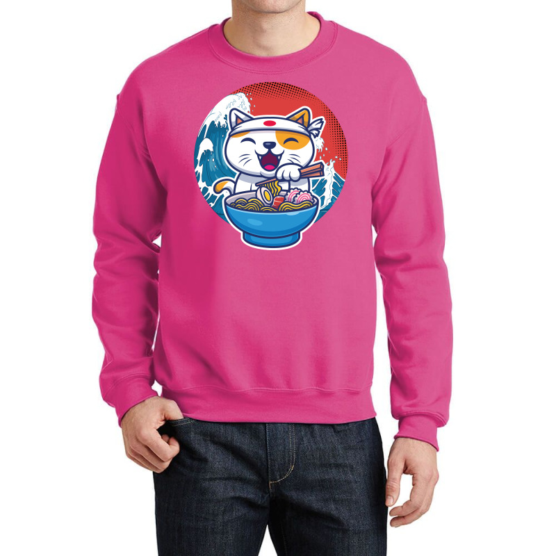 Ramen Wave Cat Kawaii Humor Retro Crewneck Sweatshirt by koorenayoubq | Artistshot