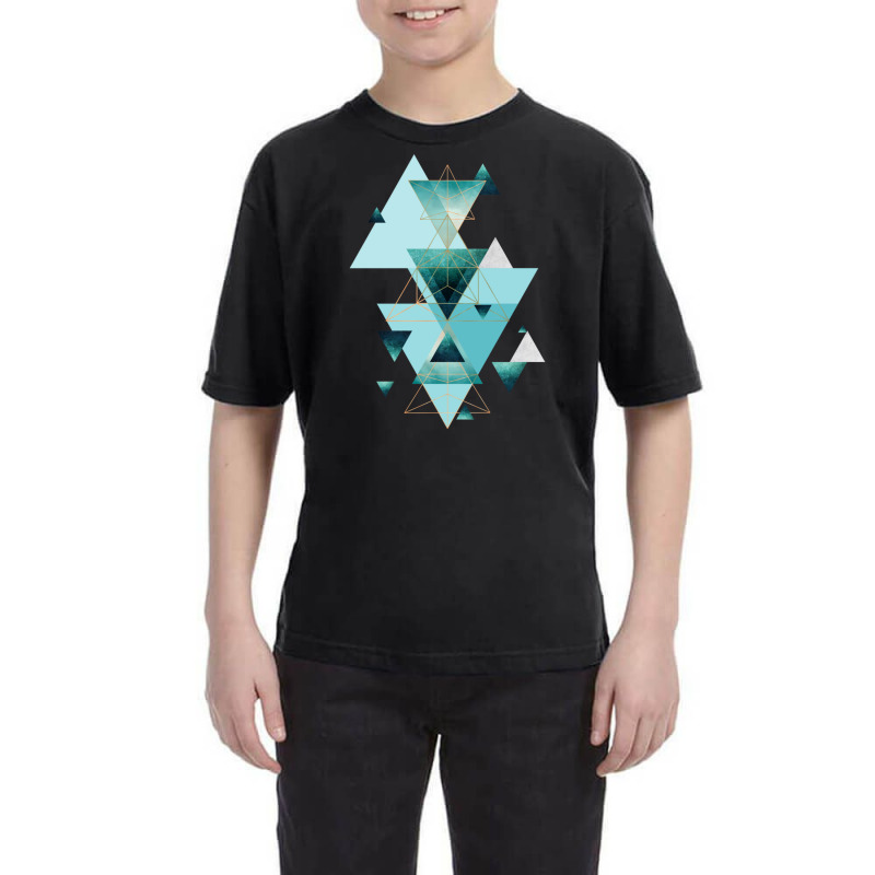 Geometric Triangle Compilation In Teal Youth Tee | Artistshot