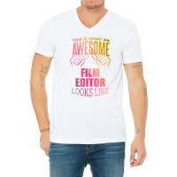 Film Editor Funny Saying In Watercolor Classic Red 70s V-neck Tee | Artistshot