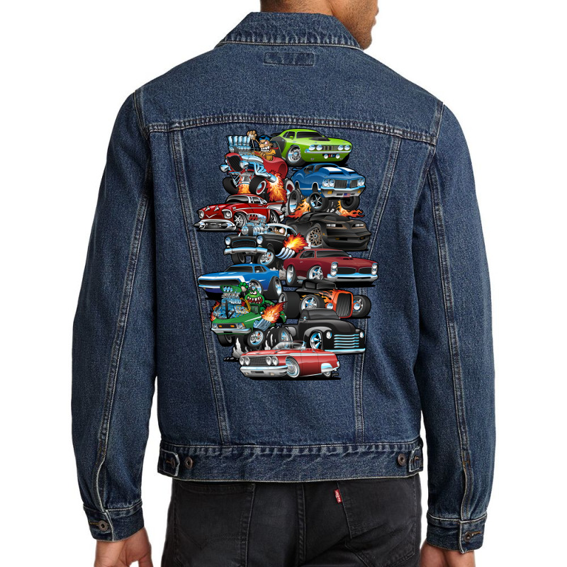 Car Madness Muscle Cars And Hot Rods Cartoon Cute Men Denim Jacket by deurinnipahy | Artistshot