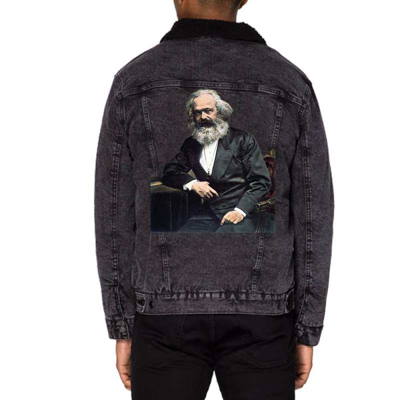 Karl Marx Colorized Portrait  Marxist, Socialist, Philosopher, Histori Unisex Sherpa-Lined Denim Jacket by bantlechagot1 | Artistshot