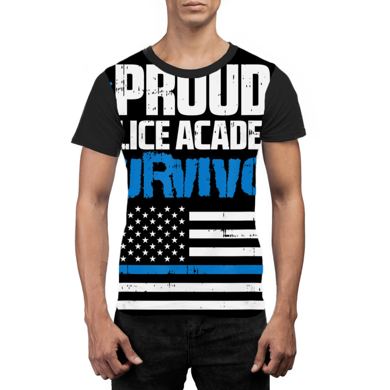 Trending Proud Police Academy Survivor Us Flag Thin Blue Line Graphic T-shirt | Artistshot