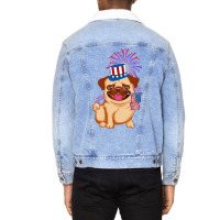 Usa America Pug Dog American July 4th Independence Blue Red Unisex Sherpa-lined Denim Jacket | Artistshot