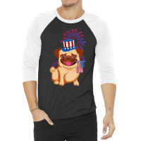 Usa America Pug Dog American July 4th Independence Blue Red 3/4 Sleeve Shirt | Artistshot