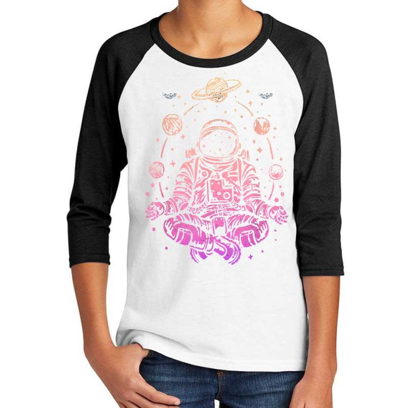 Meditating Astronaut Planets Colorful Lotus Women Meditation T Shirt Youth 3/4 Sleeve by santako | Artistshot