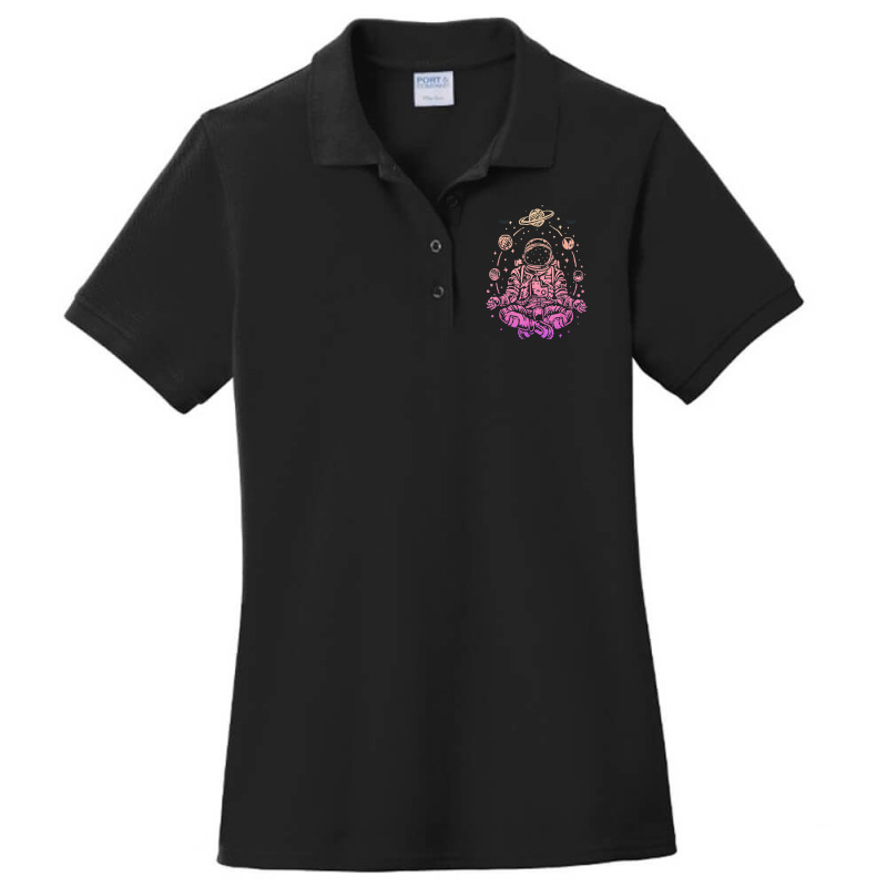 Meditating Astronaut Planets Colorful Lotus Women Meditation T Shirt Ladies Polo Shirt by santako | Artistshot