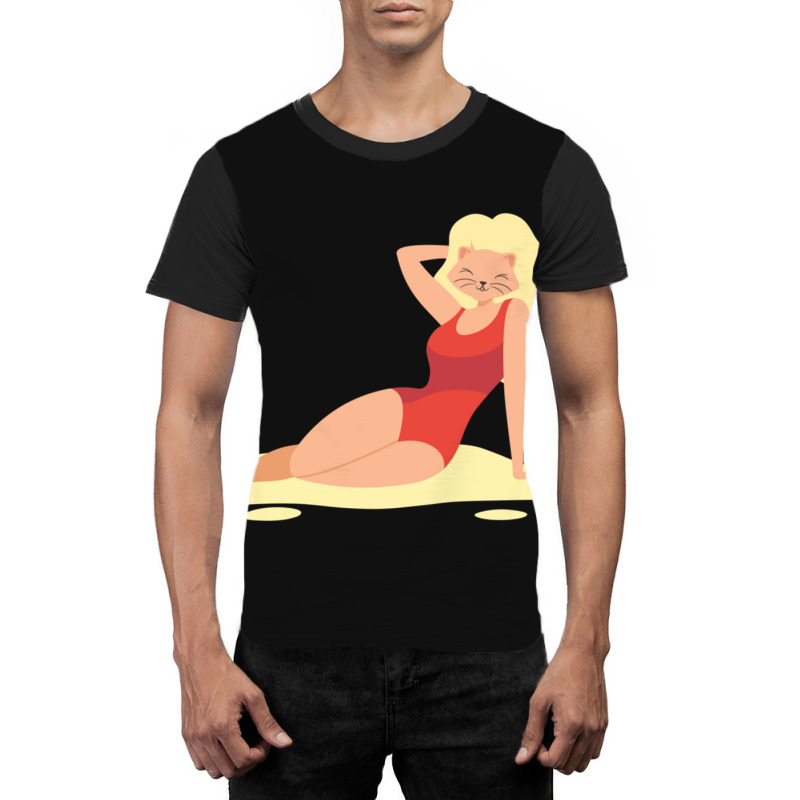 Sexy Anime Cat With Wig On Beach Graphic T-shirt | Artistshot