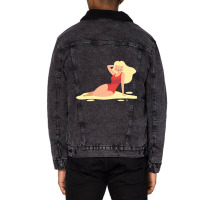 Sexy Anime Cat With Wig On Beach Unisex Sherpa-lined Denim Jacket | Artistshot