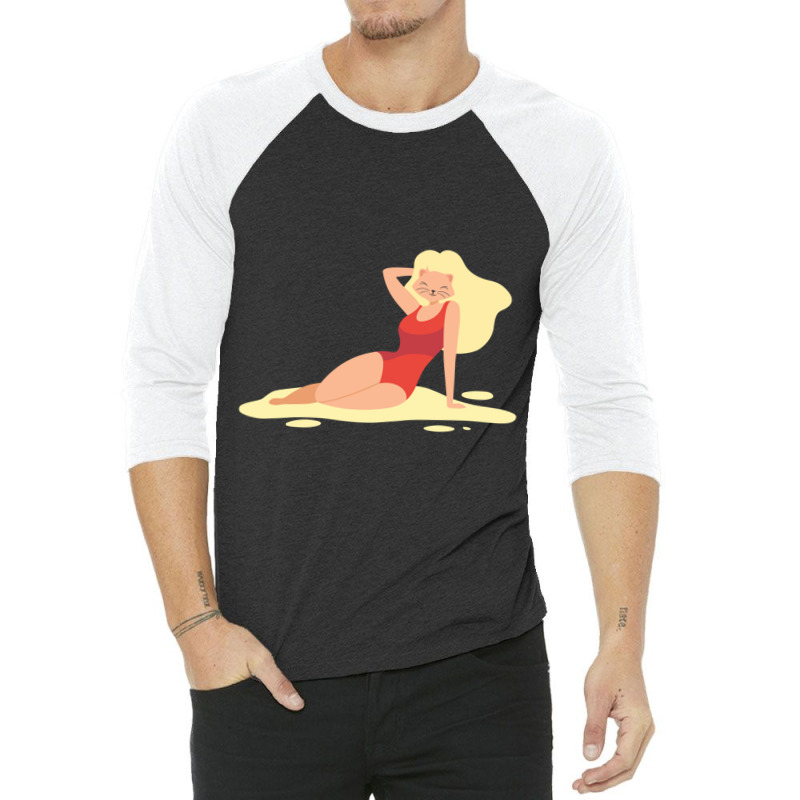 Sexy Anime Cat With Wig On Beach 3/4 Sleeve Shirt | Artistshot