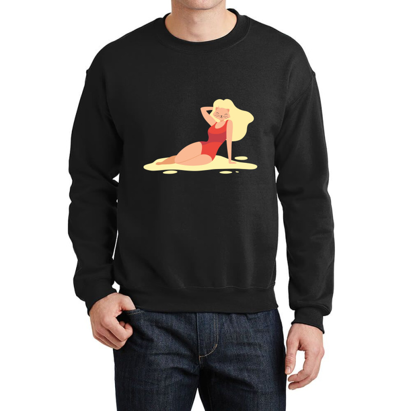 Sexy Anime Cat With Wig On Beach Crewneck Sweatshirt | Artistshot