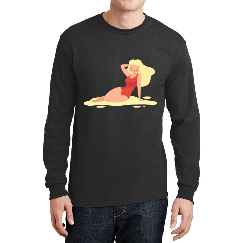 Sexy Anime Cat With Wig On Beach Long Sleeve Shirts | Artistshot