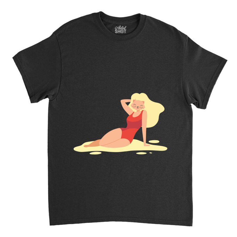 Sexy Anime Cat With Wig On Beach Classic T-shirt | Artistshot