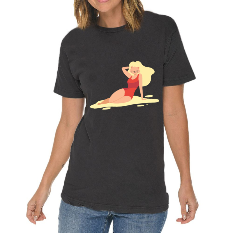 Sexy Anime Cat With Wig On Beach Vintage T-shirt | Artistshot