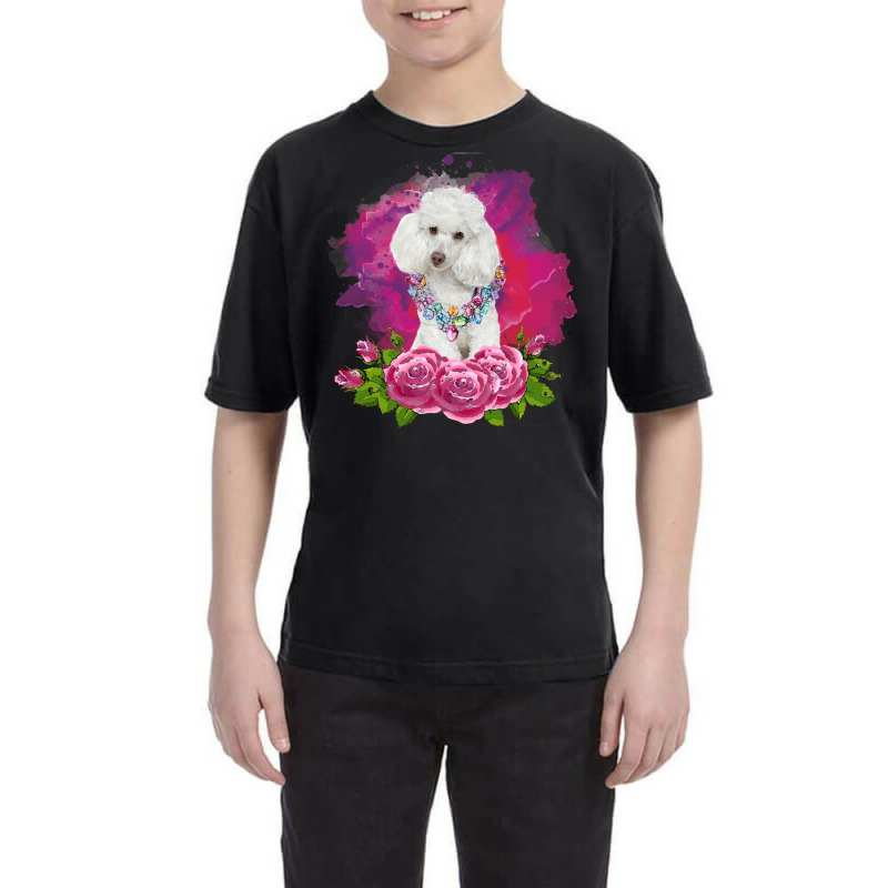 Watercolor Poodle With Flowers Youth Tee by autlu2024 | Artistshot