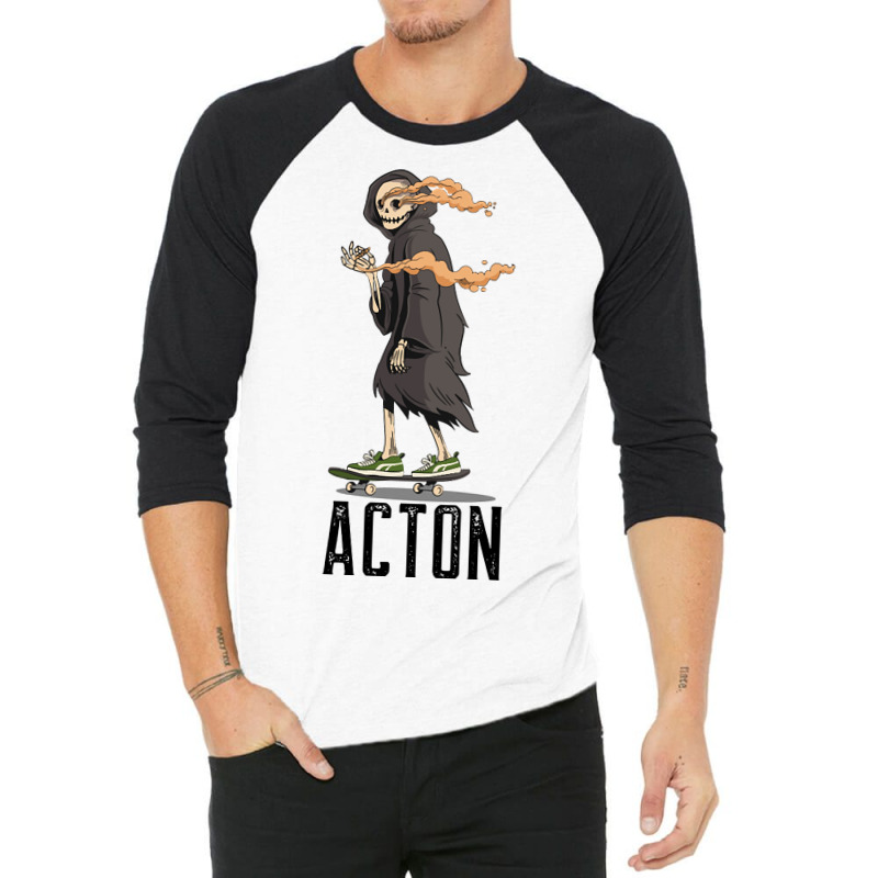 Limited Edition Acton Los Angeles California, Skeleton On A Skateboard 3/4 Sleeve Shirt | Artistshot