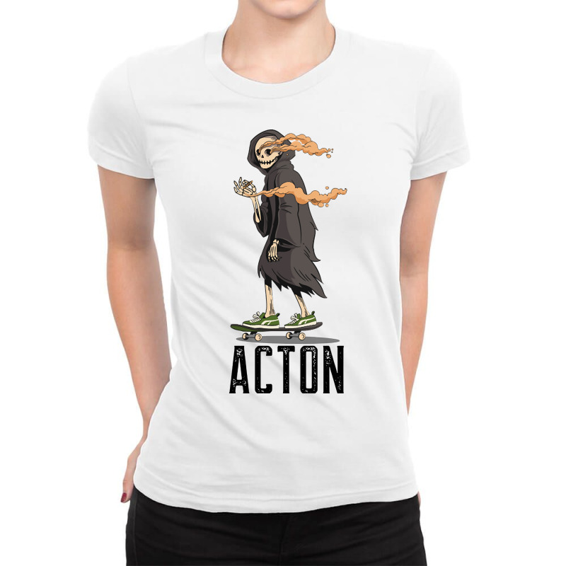 Limited Edition Acton Los Angeles California, Skeleton On A Skateboard Ladies Fitted T-shirt | Artistshot