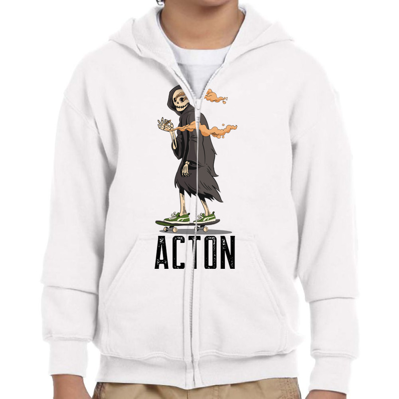 Limited Edition Acton Los Angeles California, Skeleton On A Skateboard Youth Zipper Hoodie | Artistshot