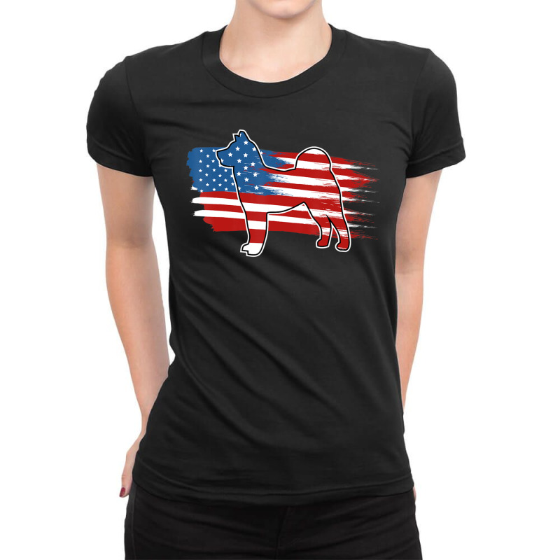 Limited Edition Patriotic Dog American Flag Akita Ladies Fitted T-Shirt by hongquangd | Artistshot