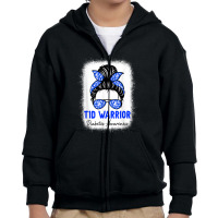 Type 1 Diabetes Warrior Shirt T1d Awareness Month Messy Bun Youth Zipper Hoodie | Artistshot