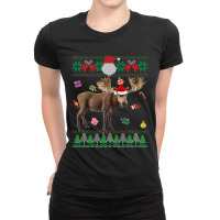 Limited Edition Ugly Sweater Christmas Animals Santa Moose Lover Ladies Fitted T-shirt | Artistshot