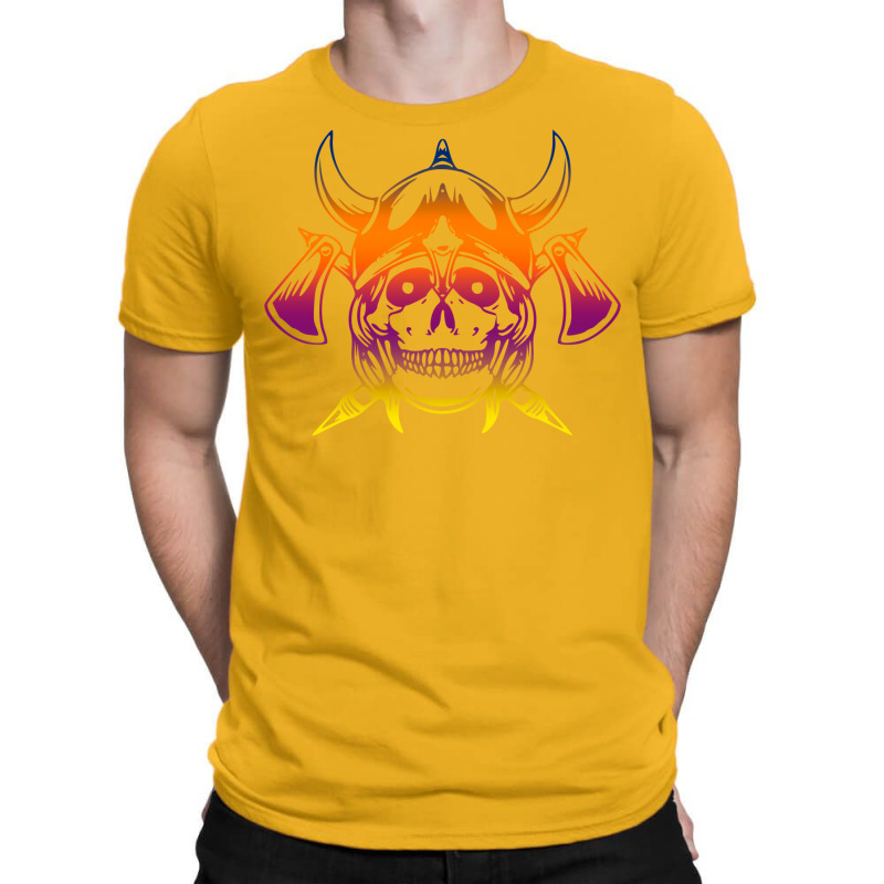 Multicolored Scandinavian Viking Skull In Helmet With Crossed Axes Mod T-shirt | Artistshot