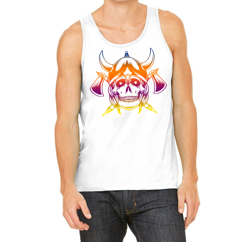 Multicolored Scandinavian Viking Skull In Helmet With Crossed Axes Mod Tank Top | Artistshot