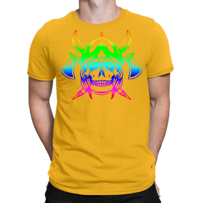 Multicolored Scandinavian Viking Skull In Helmet With Crossed Axes Mod T-shirt | Artistshot