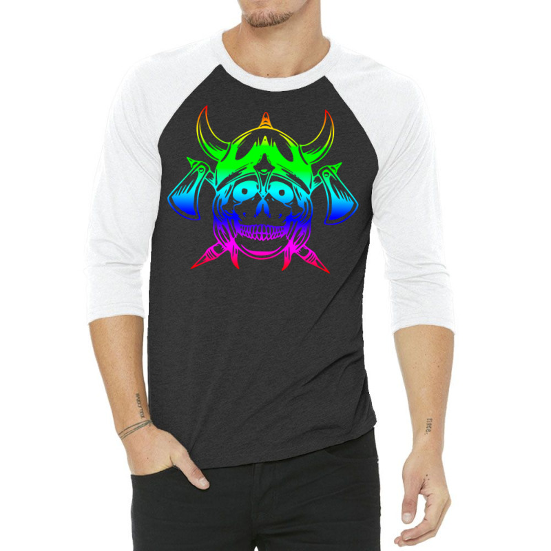 Multicolored Scandinavian Viking Skull In Helmet With Crossed Axes Mod 3/4 Sleeve Shirt | Artistshot