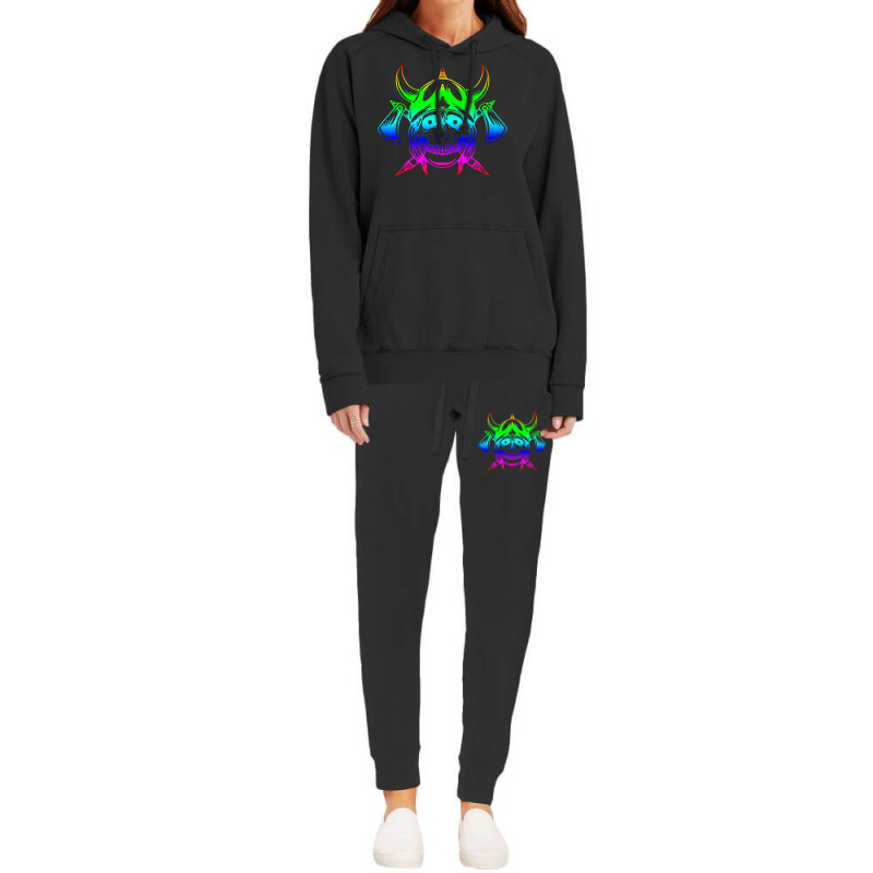 Multicolored Scandinavian Viking Skull In Helmet With Crossed Axes Mod Hoodie & Jogger Set | Artistshot