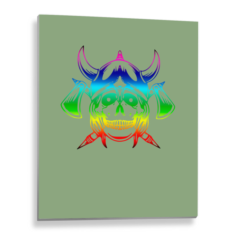 Multicolored Scandinavian Viking Skull In Helmet With Crossed Axes Mod Metal Print Vertical | Artistshot