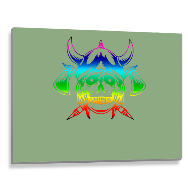 Multicolored Scandinavian Viking Skull In Helmet With Crossed Axes Mod Metal Print Horizontal | Artistshot