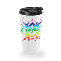 Multicolored Scandinavian Viking Skull In Helmet With Crossed Axes Mod Travel Mug | Artistshot