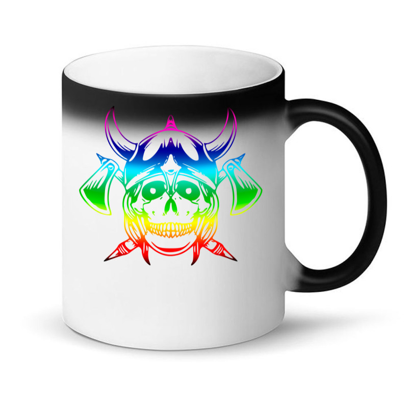 Multicolored Scandinavian Viking Skull In Helmet With Crossed Axes Mod Magic Mug | Artistshot