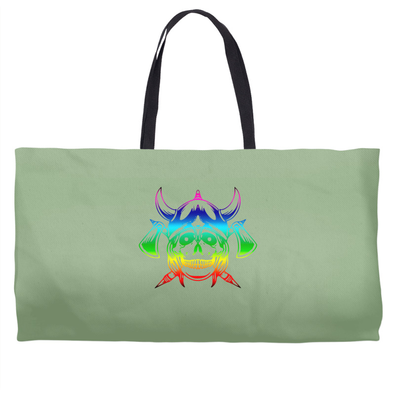 Multicolored Scandinavian Viking Skull In Helmet With Crossed Axes Mod Weekender Totes | Artistshot