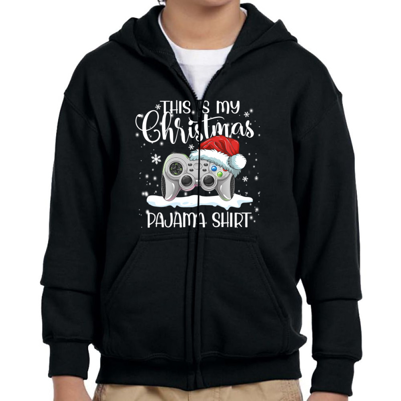 This Is My Christmas Pajama Video Game Santa Hat Gamer Youth Zipper Hoodie | Artistshot