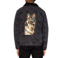 German Shepherd Dog  Isolated  On White Background In Studio Unisex Sherpa-lined Denim Jacket | Artistshot