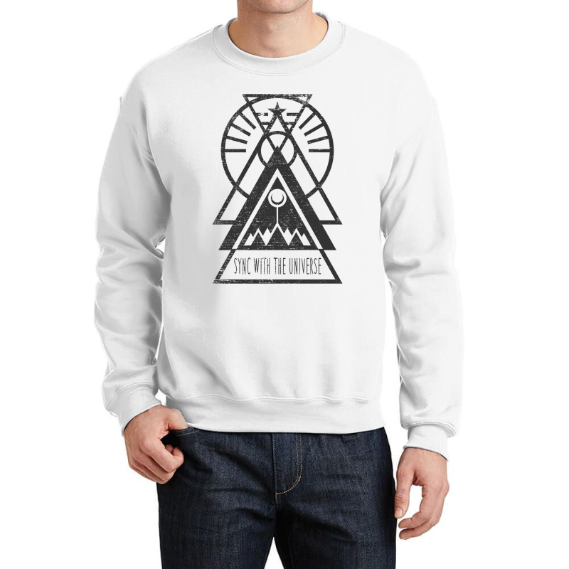 Sync With The Universe  Typography And Geometry Crewneck Sweatshirt | Artistshot