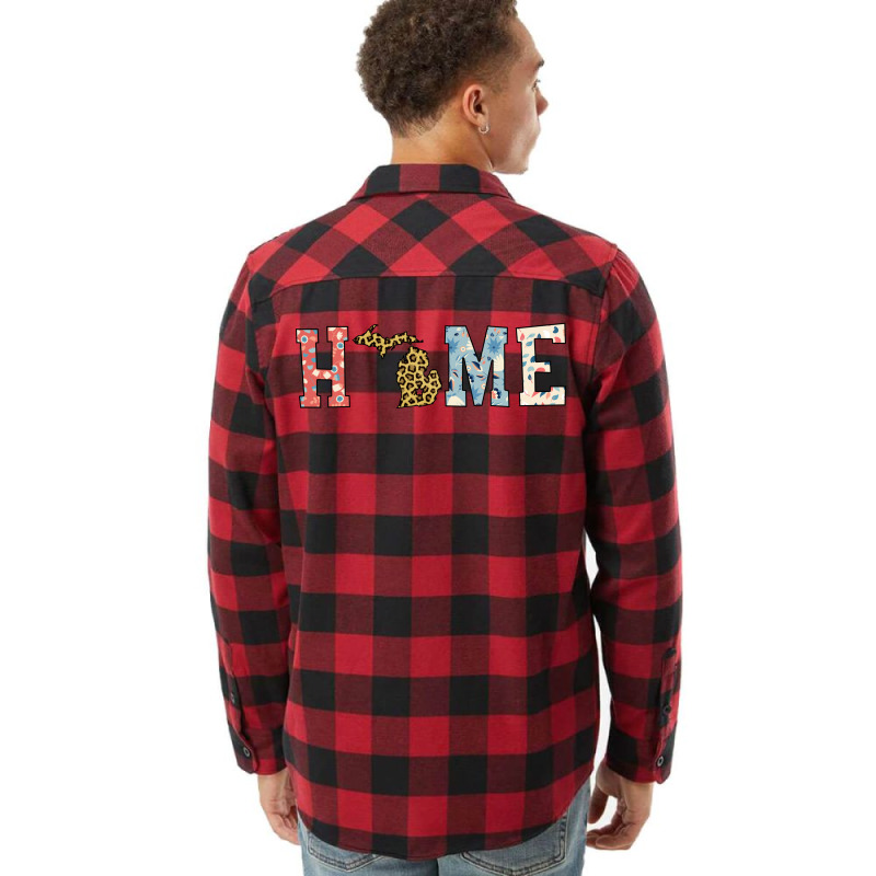 Home State Michigan Map With Floral Pattern And Leopard Texture Flannel Shirt | Artistshot