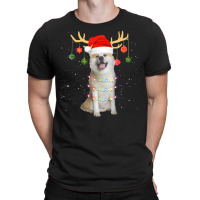 Limited Edition Reindeer Akita Dog With Santa Hat Christmas Light Xmas T-shirt | Artistshot