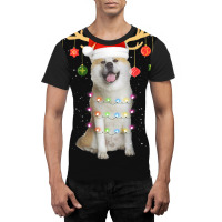 Limited Edition Reindeer Akita Dog With Santa Hat Christmas Light Xmas Graphic T-shirt | Artistshot