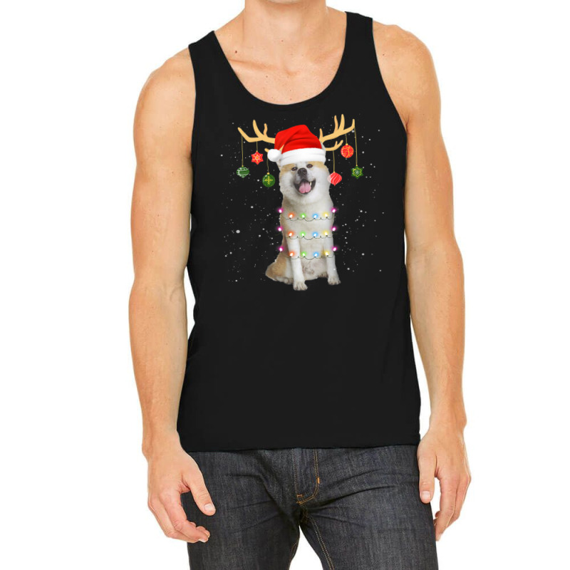 Limited Edition Reindeer Akita Dog With Santa Hat Christmas Light Xmas Tank Top | Artistshot