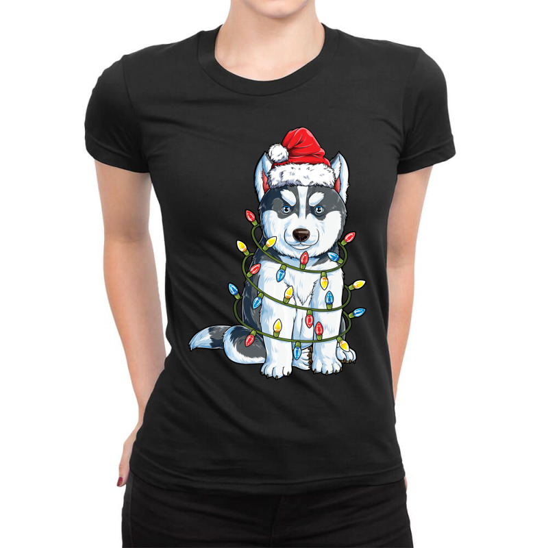 Hot Trend Siberian Husky Santa Christmas Tree Lights Xmas Boys Ladies Fitted T-Shirt by Pannell Quintero | Artistshot