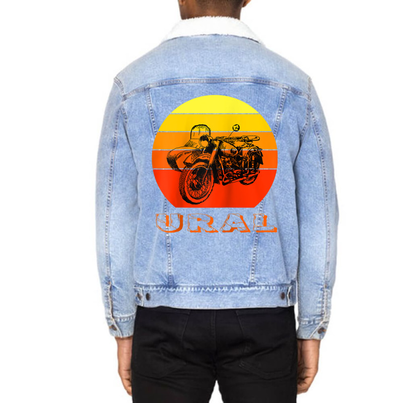 Retro Motorcycle Ural T Shirt   Vintage Sidecar Motorbike Raglan Baseb Unisex Sherpa-Lined Denim Jacket by tarnilot | Artistshot