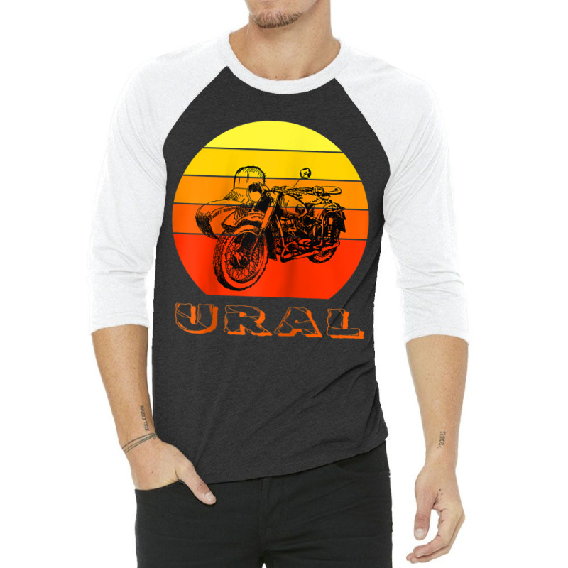 Retro Motorcycle Ural T Shirt   Vintage Sidecar Motorbike Raglan Baseb 3/4 Sleeve Shirt by tarnilot | Artistshot