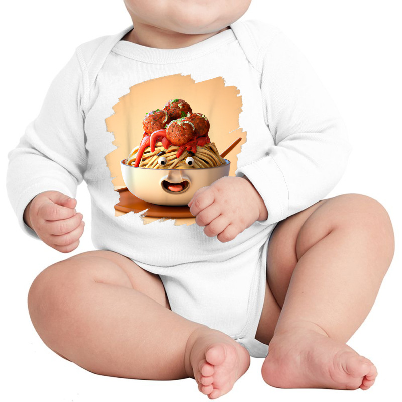 Cute Funny Meatballs In Bowl Of Pasta Spaghetti Meatballs T Shirt Long Sleeve Baby Bodysuit by anselmpru9bt | Artistshot